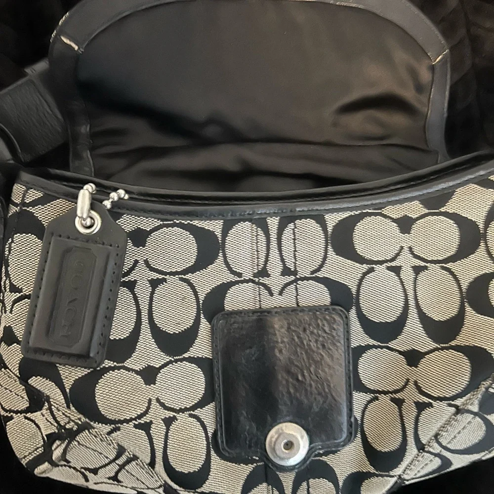 Coach Black & Khaki Signature Canvas Shoulder Bag with Buckle Accent - Picture 4 of 6